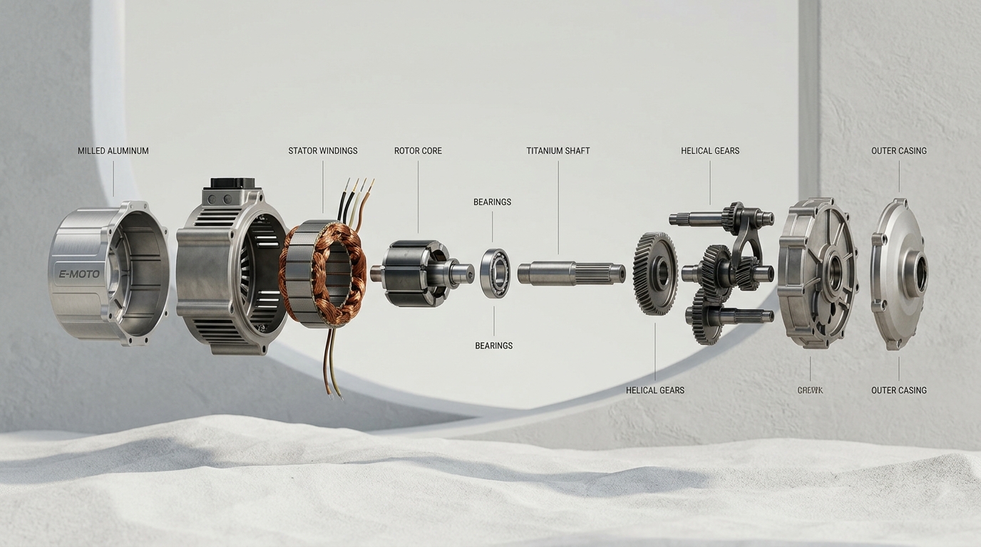 Exploded view of precision motorcycle powertrain